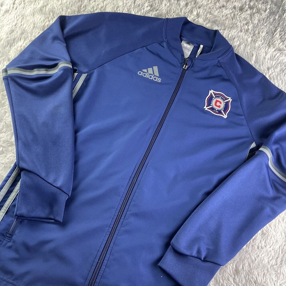 Chicago Fire Jacket Mens Small Blue Gray Adidas ClimaCool Full Zip Soccer MLS